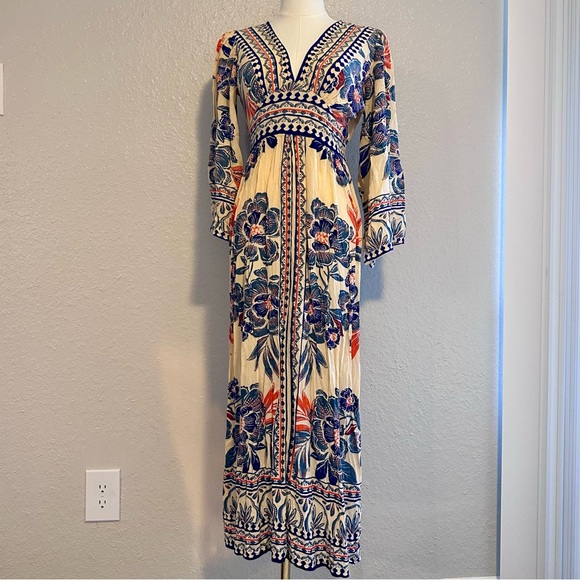 Angie Dresses & Skirts - Angie Boho Floral Maxi Dress | Peasant Sleeve V-Neck Empire Waist | Size S